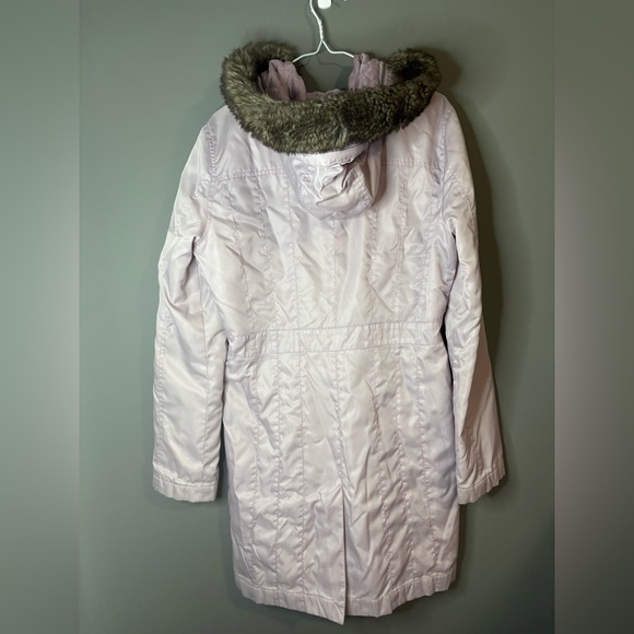 DKNY Jeans Faux Fur Hooded Parka Coat Lilac Blush Women’s Large Winter Jacket - Picture 9 of 10